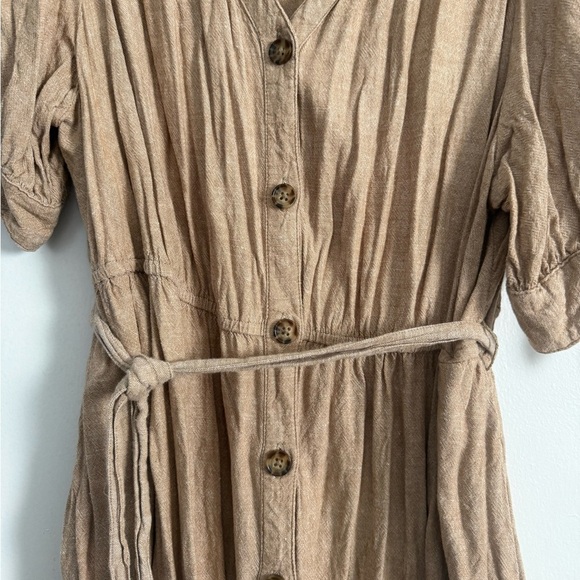 Time & Tru Tan Tie-Sleeve Linen Blend Midi Dress - Picture 5 of 8